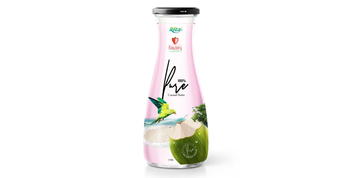 Coconut water with strawberry 1L_Glass bottle